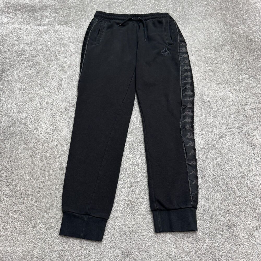 Kappa 222 Banda Joggers Mens S Black Tonal Logo Tape Fleece Elastic Drawstring